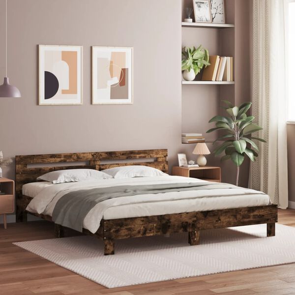 vidaXL Cadre de lit avec LED sans matelas ch&ecirc;ne fum&eacute; 200x200 cm