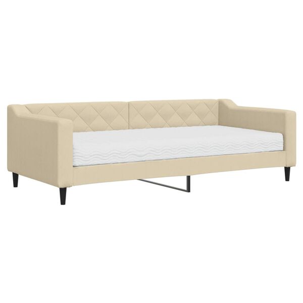 vidaXL Lit de jour avec matelas cr&egrave;me 90x200 cm tissu