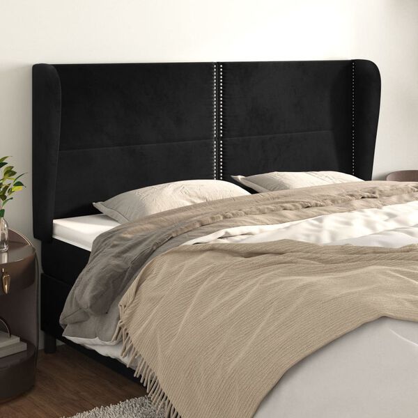 vidaXL T&ecirc;te de lit avec oreilles Noir 203x23x118/128 cm Velours