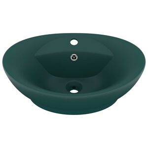 vidaXL Lavabo ovale &agrave; trop-plein Vert fonc&eacute; mat 58,5x39 cm C&eacute;ramique