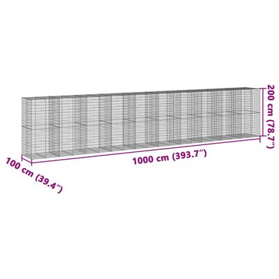 vidaXL Panier gabion avec couvercle 1000x100x200 cm fer galvanisé