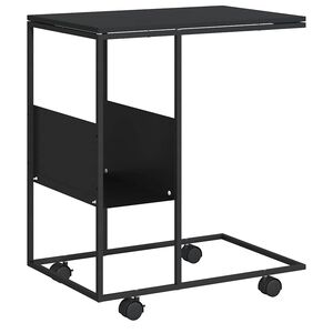 vidaXL Table d'appoint avec roues noir 55x36x63,5 cm bois d'ing&eacute;nierie