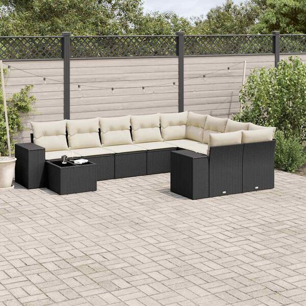 vidaXL Salon de jardin 10 pcs avec coussins noir r&eacute;sine tress&eacute;e