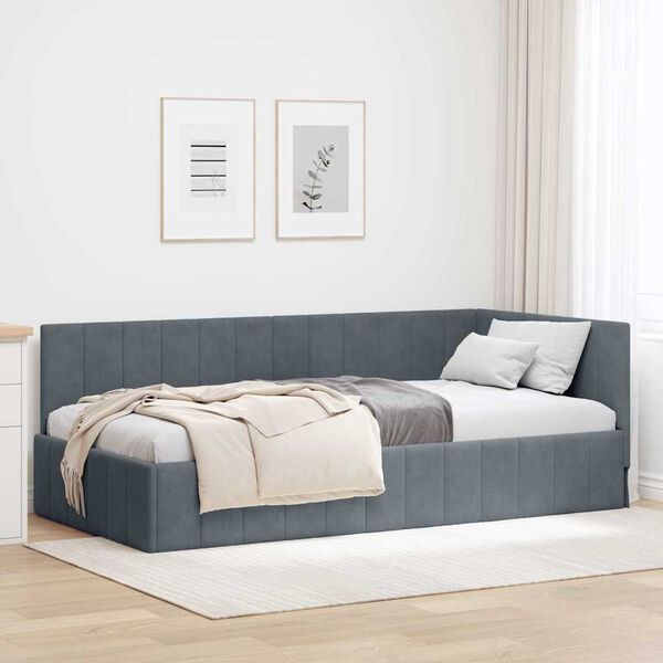 vidaXL Cadre de lit d'angle Gris fonc&eacute; 90 cm x 190 cm Velours