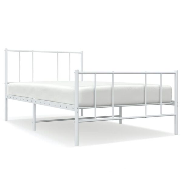 vidaXL Cadre de lit m&eacute;tal sans matelas et pied de lit blanc 107x203 cm