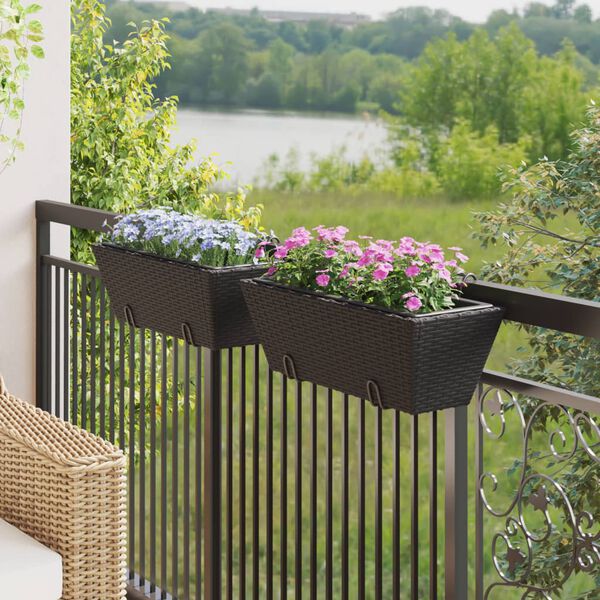 vidaXL Jardini&egrave;res avec crochets 2 pcs noir r&eacute;sine tress&eacute;e