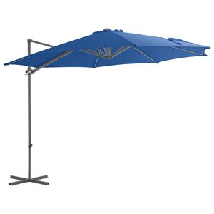vidaXL Parasol de jardin en porte-&agrave;-faux avec m&acirc;t en acier bleu azur&eacute;
