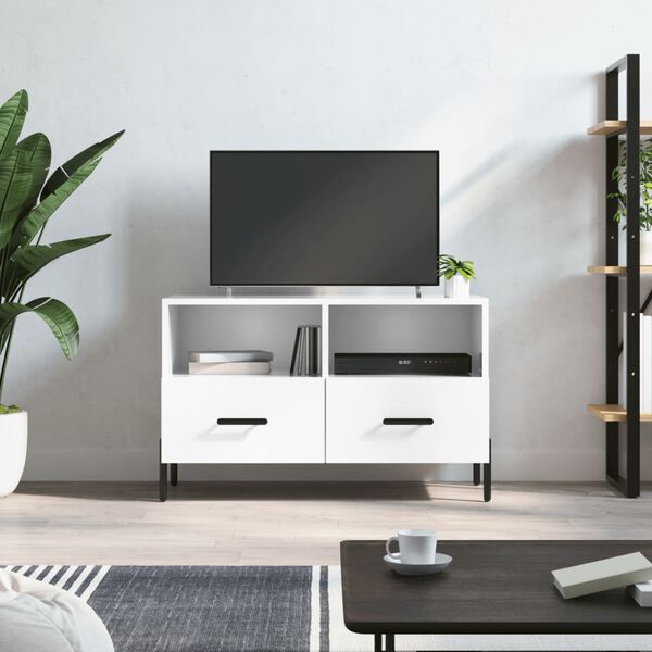 vidaXL Meuble TV Blanc brillant 80x36x50 cm Bois d'ing&eacute;nierie