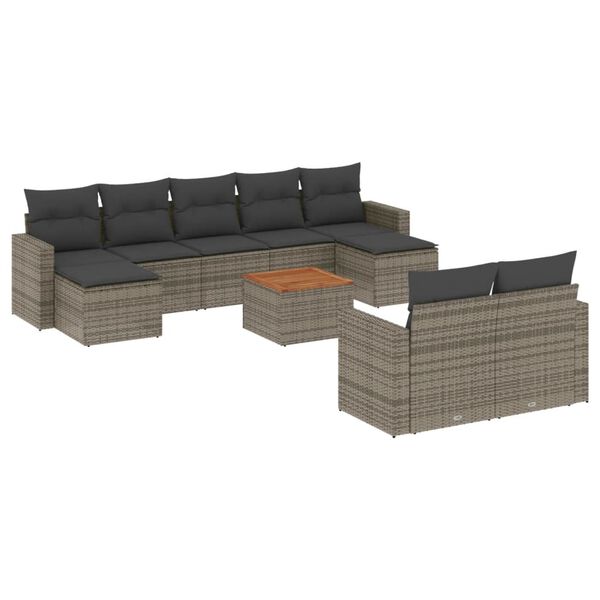 vidaXL Salon de jardin avec coussins 10 pcs gris r&eacute;sine tress&eacute;e