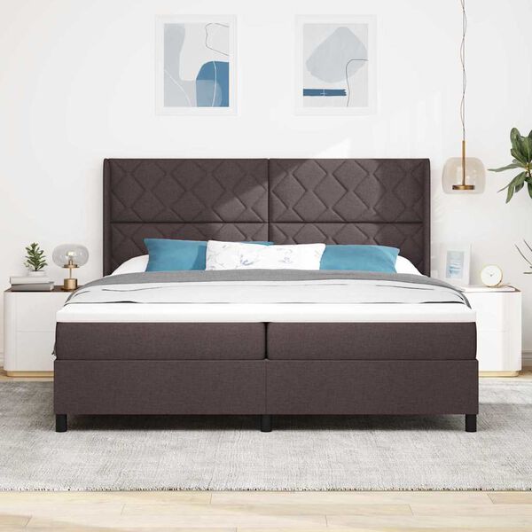 vidaXL Lit &agrave; ressort LED avec matelas Marron fonc&eacute; 200 x 200 cm tissu
