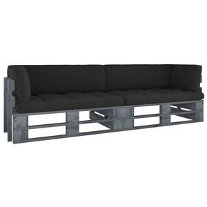 vidaXL Canap&eacute; palette 2 places avec coussins Pin impr&eacute;gn&eacute; de gris