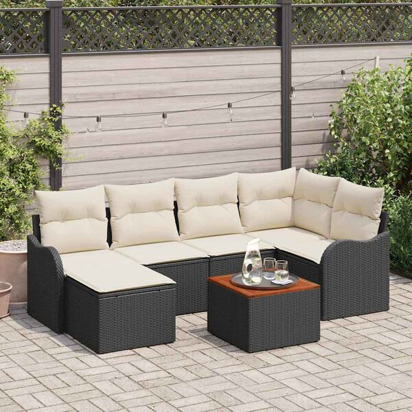 vidaXL Ensemble de canapé de jardin 7 pcs Noir Poly rotin