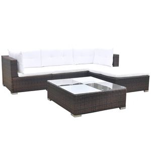 vidaXL Salon de jardin 5 pcs avec coussins R&eacute;sine tress&eacute;e Marron