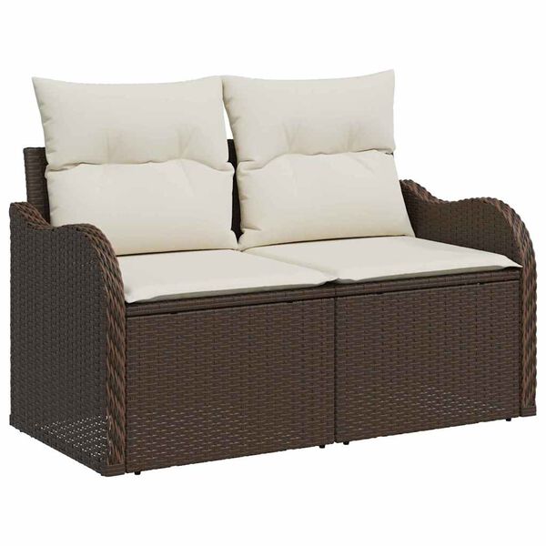 vidaXL Ensemble de canap&eacute; de jardin avec coussin 9 pcs Marron et Cr&egrave;me