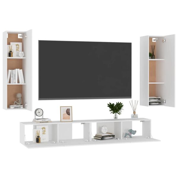 vidaXL Ensemble de meubles TV 4 pcs Blanc Bois d'ing&eacute;nierie