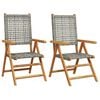 vidaXL Chaises pliantes 2 pi&egrave;ces en bois massif d'acacia gris et polyrotin