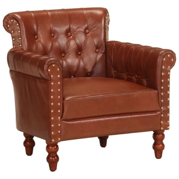 vidaXL Fauteuil Marron Cuir de ch&egrave;vre v&eacute;ritable