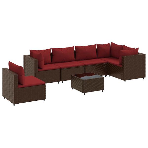 vidaXL Salon de jardin avec coussins 7 pcs marron r&eacute;sine tress&eacute;e