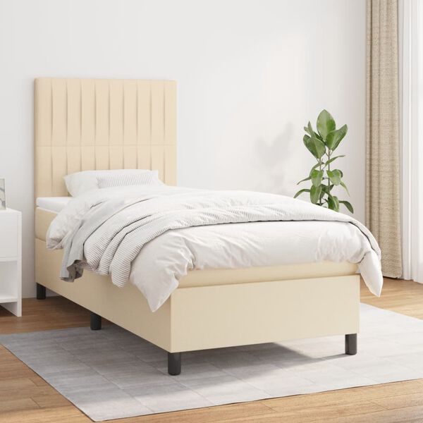 vidaXL Sommier &agrave; lattes de lit avec matelas Cr&egrave;me 80x200 cm Tissu