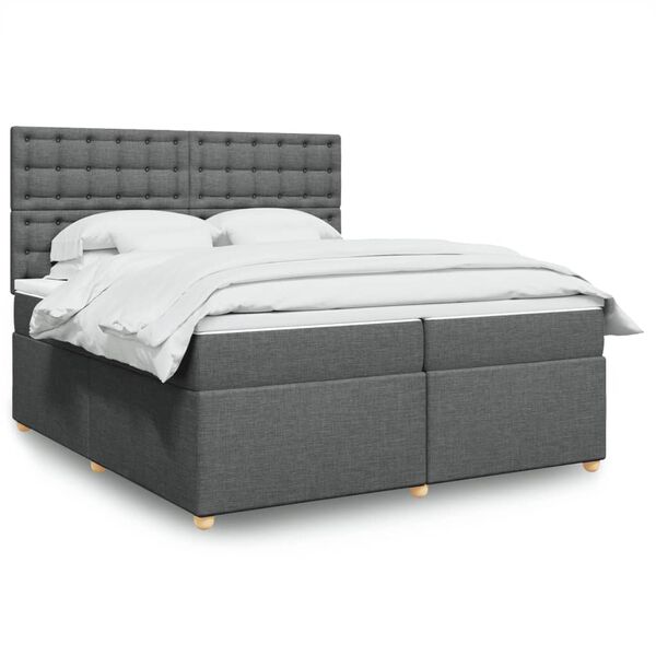 vidaXL Sommier &agrave; lattes de lit avec matelas Gris fonc&eacute; 200x200cm Tissu