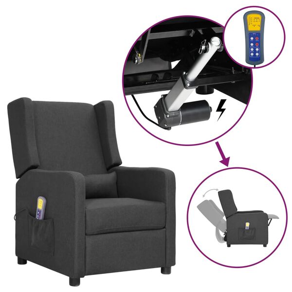 vidaXL Fauteuil de massage inclinable Gris fonc&eacute; Tissu