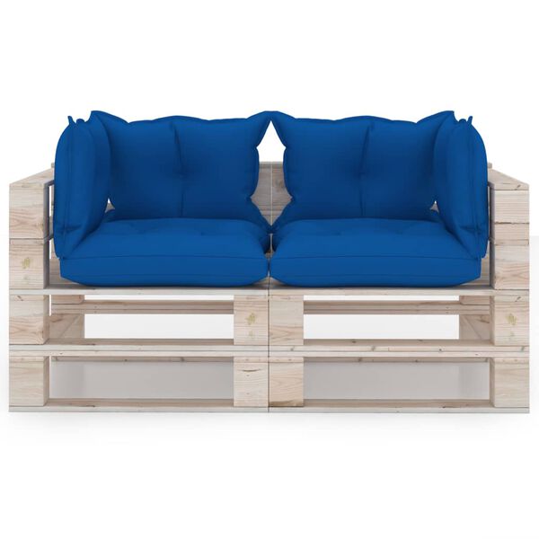 vidaXL Canap&eacute; palette de jardin 2 places et coussins pin&egrave;de