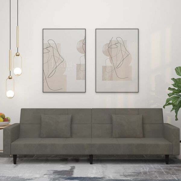 vidaXL Canap&eacute;-lit &agrave; 2 places avec deux oreillers Gris fonc&eacute; Velours