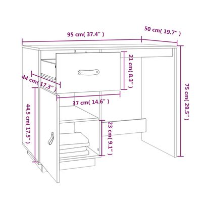 vidaXL Bureau Marron miel 95x50x75 cm Bois massif de pin