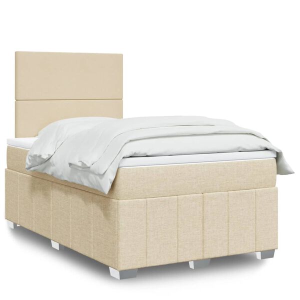 vidaXL Sommier &agrave; lattes de lit avec matelas Cr&egrave;me 120x200 cm Tissu