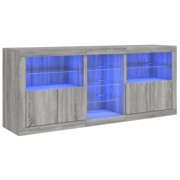 vidaXL Buffet avec lumi&egrave;res LED sonoma gris 181,5x37x67 cm