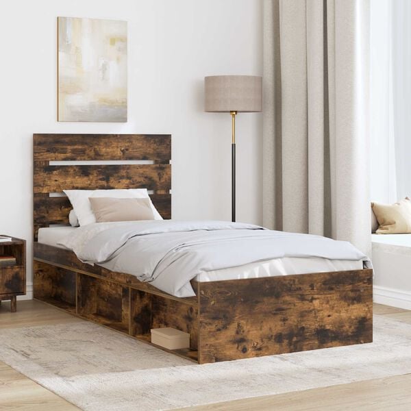 vidaXL Cadre de lit Ch&ecirc;ne fum&eacute; 75 x 190 cm Bois de pin massif