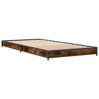 vidaXL Cadre de lit chêne fumé 75x190 cm bois d'ingénierie et métal