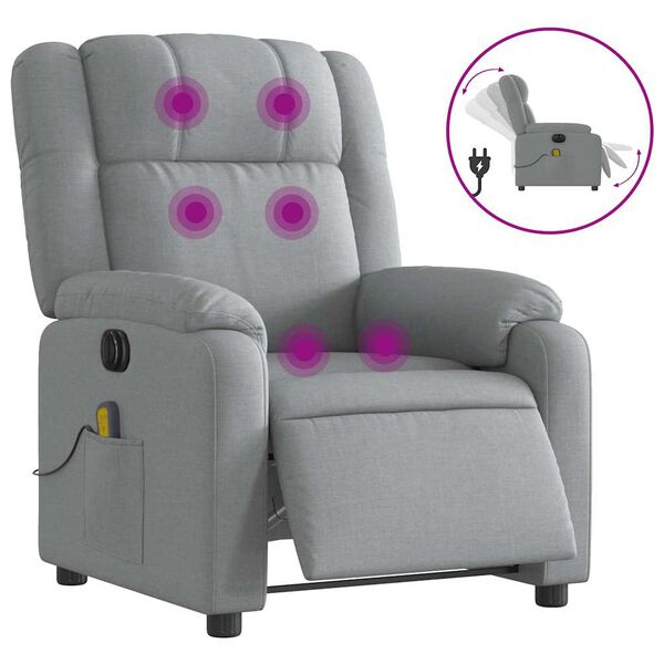vidaXL Fauteuil de massage inclinable &eacute;lectrique gris clair tissu