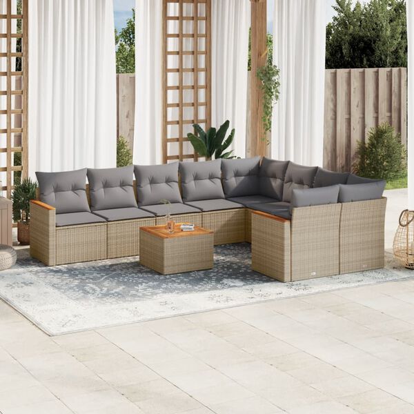 vidaXL Salon de jardin avec coussins 10 pcs beige r&eacute;sine tress&eacute;e