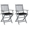 vidaXL Chaises pliables d'ext&eacute;rieur lot de 2 et coussins Bois d'acacia