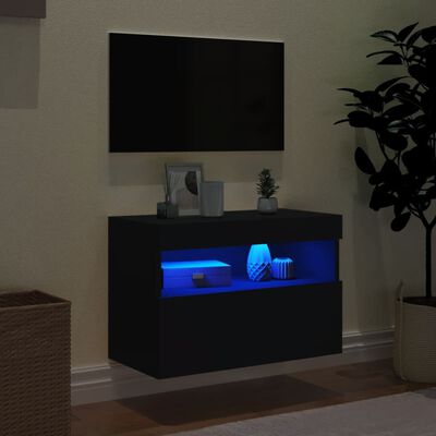 vidaXL Meuble TV mural avec lumières LED noir 60x30x40 cm