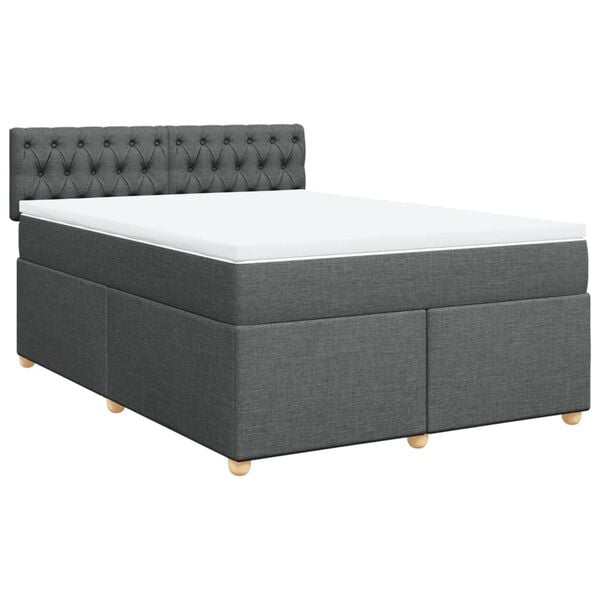 vidaXL Sommier &agrave; lattes de lit avec matelas Gris fonc&eacute; 140x190cm Tissu