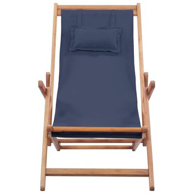 vidaXL Chaise pliable de plage Tissu et cadre en bois Bleu