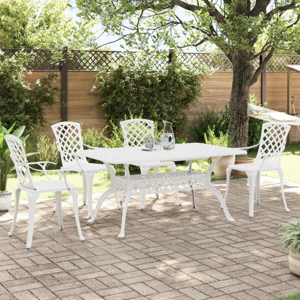 vidaXL Ensemble à manger de jardin 5 pcs blanc aluminium coulé
