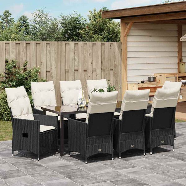 vidaXL Ensemble de salle &agrave; manger pour jardin 9 pcs Noir polyrotin