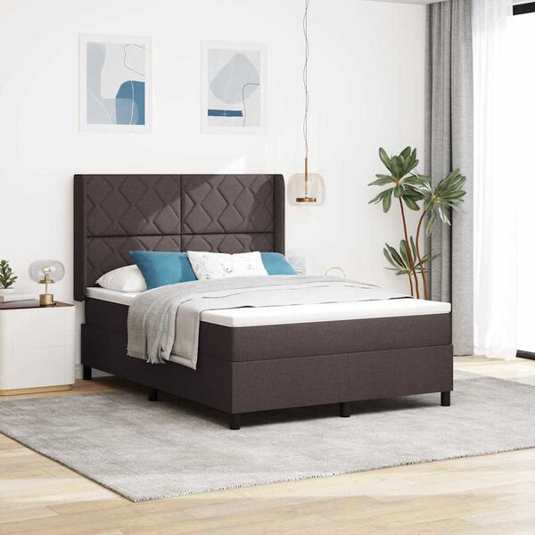 vidaXL Lit &agrave; ressorts avec matelas Marron fonc&eacute; 140 x 200 cm tissu