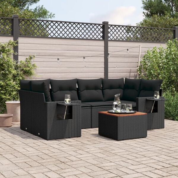 vidaXL Salon de jardin 7 pcs avec coussins noir r&eacute;sine tress&eacute;e