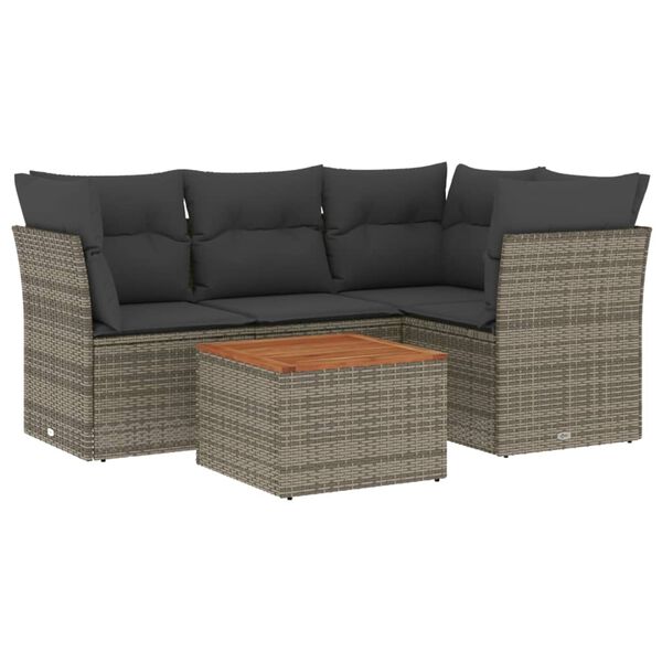 vidaXL Salon de jardin 5 pcs avec coussins gris r&eacute;sine tress&eacute;e