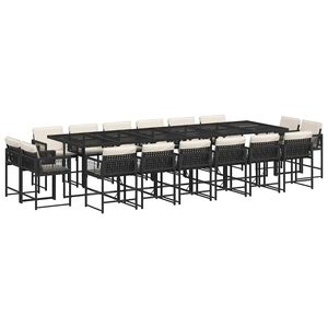 vidaXL Ensemble &agrave; manger de jardin 17 pcs coussins noir r&eacute;sine tress&eacute;e