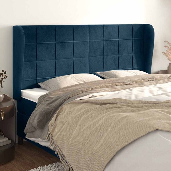 vidaXL T&ecirc;te de lit avec oreilles Bleu fonc&eacute; 163x23x118/128 cm Velours