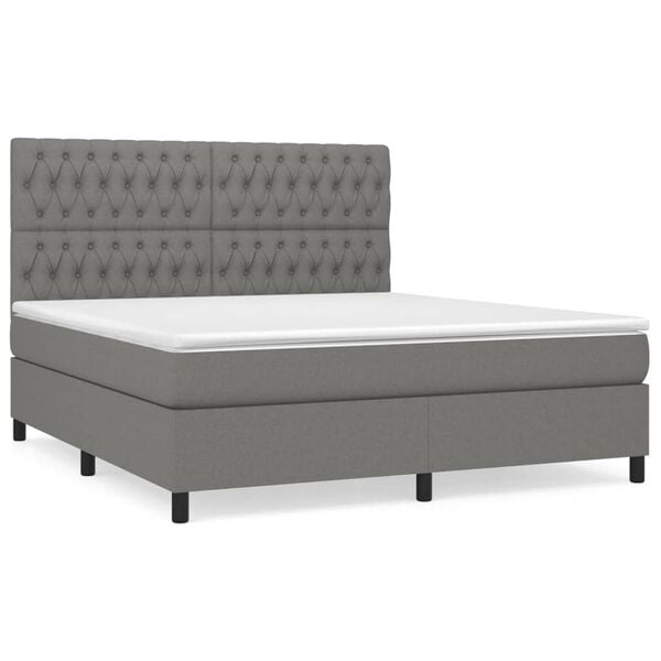 vidaXL Sommier &agrave; lattes de lit avec matelas Gris fonc&eacute; 180x200cm Tissu