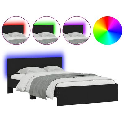 vidaXL Cadre de lit avec tête de lit et LED noir 135x190 cm