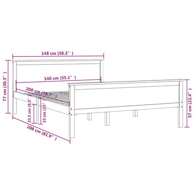 vidaXL Cadre de lit Marron miel Bois de pin massif 140x200 cm