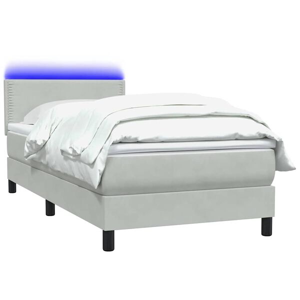 vidaXL Sommier &agrave; lattes de lit et matelas et LED gris clair 80x220 cm velours