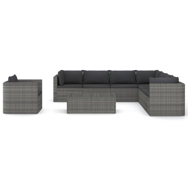 vidaXL Salon de jardin 9 pcs avec coussins R&eacute;sine tress&eacute;e Gris